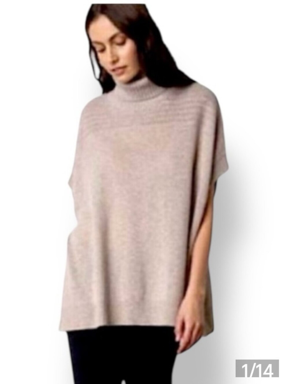 Velvet Cashmere Turtle Neck Sweater Poncho Quinny By Graham & Spencer sz XS